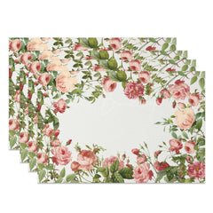 Lofaris Romantic Pink Floral Leaves Spring Set Of 4 Placemats