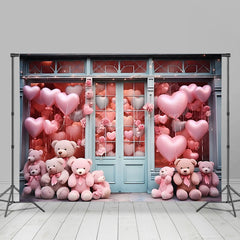 Lofaris Romantic Pink Heart Bear Shop Valentines Day Backdrop