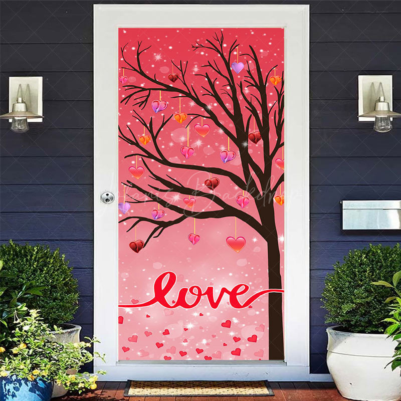 Lofaris Romantic Pink Love Tree Valentines Day Door Cover