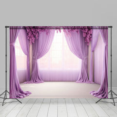 Lofaris Romantic Purple Curtain Floral Window Wedding Backdrop