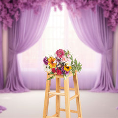 Lofaris Romantic Purple Curtain Floral Window Wedding Backdrop