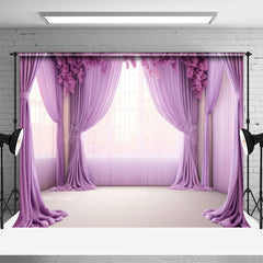 Lofaris Romantic Purple Curtain Floral Window Wedding Backdrop