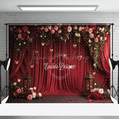 Lofaris Romantic Red Curtain Floral Valentines Day Backdrop