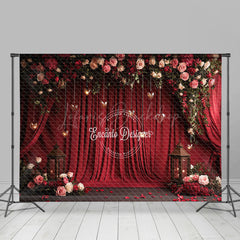 Lofaris Romantic Red Curtain Floral Valentines Day Backdrop