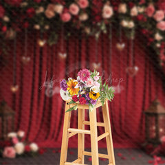 Lofaris Romantic Red Curtain Floral Valentines Day Backdrop