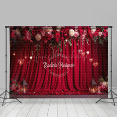 Lofaris Romantic Red Curtain Rose Valentines Day Backdrop