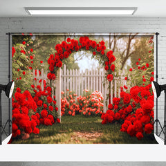 Lofaris Romantic Red Rose Garden Valentines Day Backdrop