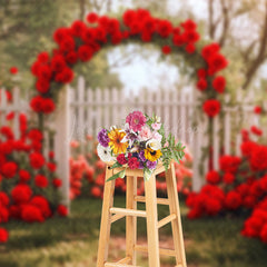 Lofaris Romantic Red Rose Garden Valentines Day Backdrop