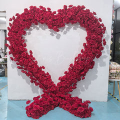 Lofaris Romantic Red Rose Heart Shape Artificial Flower Wall