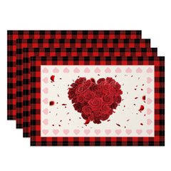 Lofaris Romantic Red Rose Valentines Day Set Of 4 Placemats