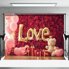 Lofaris Romantic Red Rose Wall Pink Balloon Bear Backdrop