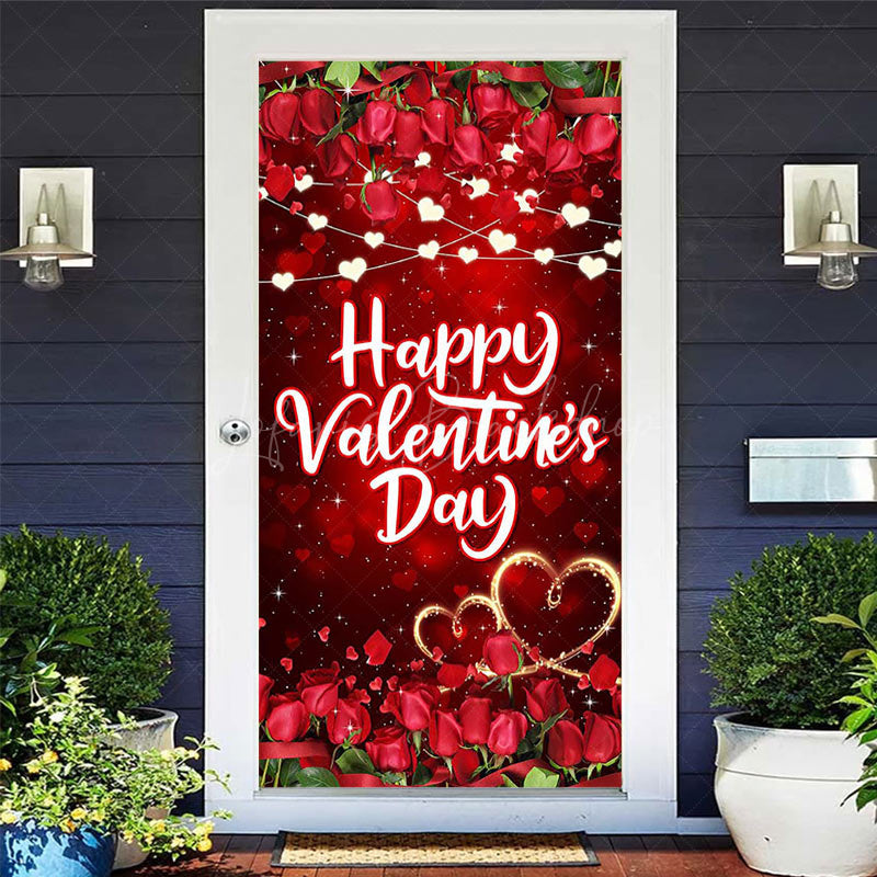 Lofaris Romantic Rose Heart Light Valentines Day Door Cover