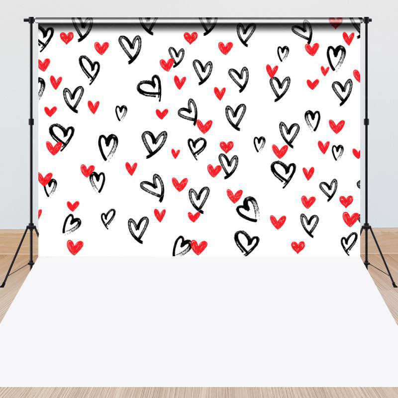 Lofaris Romantic Simple Black Red Hearts Combo Set Backdrop