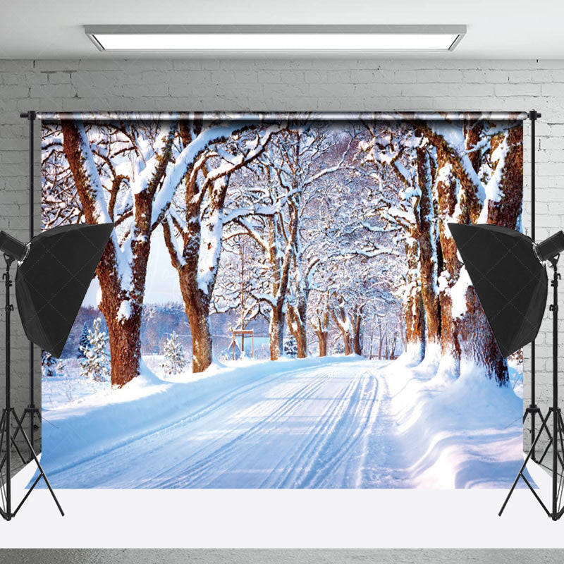 Lofaris Romantic Snow Scene Boulevard Trees Winter Backdrop