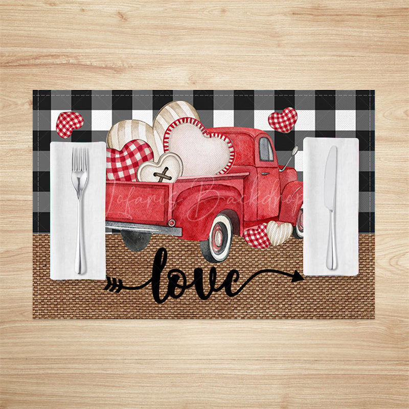 Lofaris Romantic Valentines Red Truck Love Set Of 4 Placemats