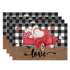 Lofaris Romantic Valentines Red Truck Love Set Of 4 Placemats