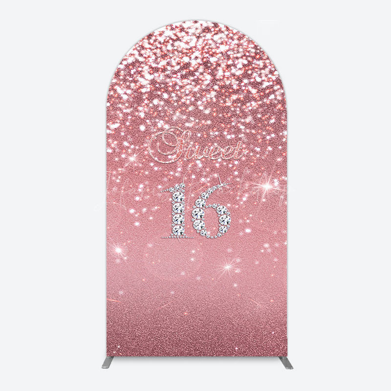 Lofaris Rose Gold Glitter Sweet 16 Birthday Arch Backdrop