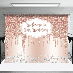 Lofaris Rose Gold Glitter Welcome To Our Wedding Backdrop