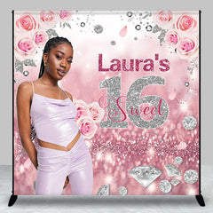 Lofaris Rose Gold Silver Floral Custom Sweet 16 Backdrop