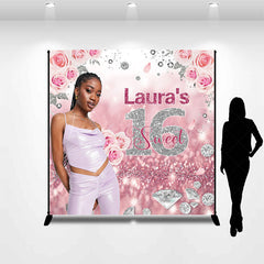 Lofaris Rose Gold Silver Floral Custom Sweet 16 Backdrop