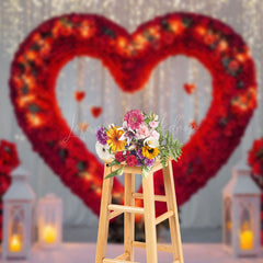 Lofaris Rose Heart Light Glitter Valentines Photo Backdrop