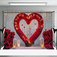 Lofaris Rose Heart Light Glitter Valentines Photo Backdrop