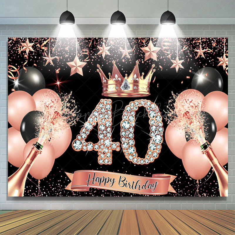 Lofaris Rosegold Queue Happy Birthday Crown Balloon Backdrop