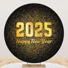 Lofaris Round Black Gold 2025 Happy New Year Party Backdrop