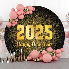 Lofaris Round Black Gold 2025 Happy New Year Party Backdrop