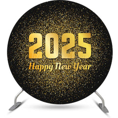 Lofaris Round Black Gold 2025 Happy New Year Party Backdrop