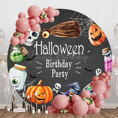 Lofaris Round Black Halloween Vibe Birthday Party Backdrop