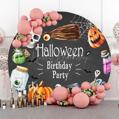 Lofaris Round Black Halloween Vibe Birthday Party Backdrop