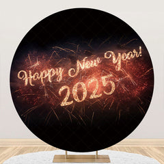 Lofaris Round Black Sparkle 2025 Happy New Year Backdrop