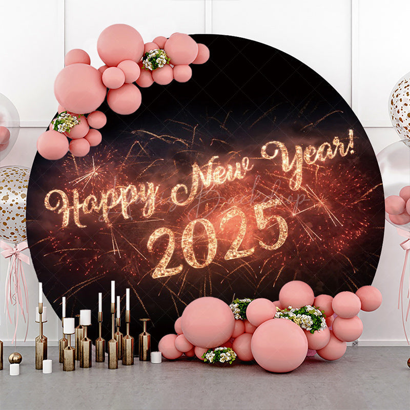 Lofaris Round Black Sparkle 2025 Happy New Year Backdrop