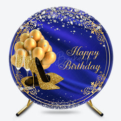 Lofaris Round Blue Gold Balloon Highheels Birthday Backdrop