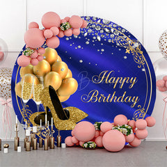 Lofaris Round Blue Gold Balloon Highheels Birthday Backdrop