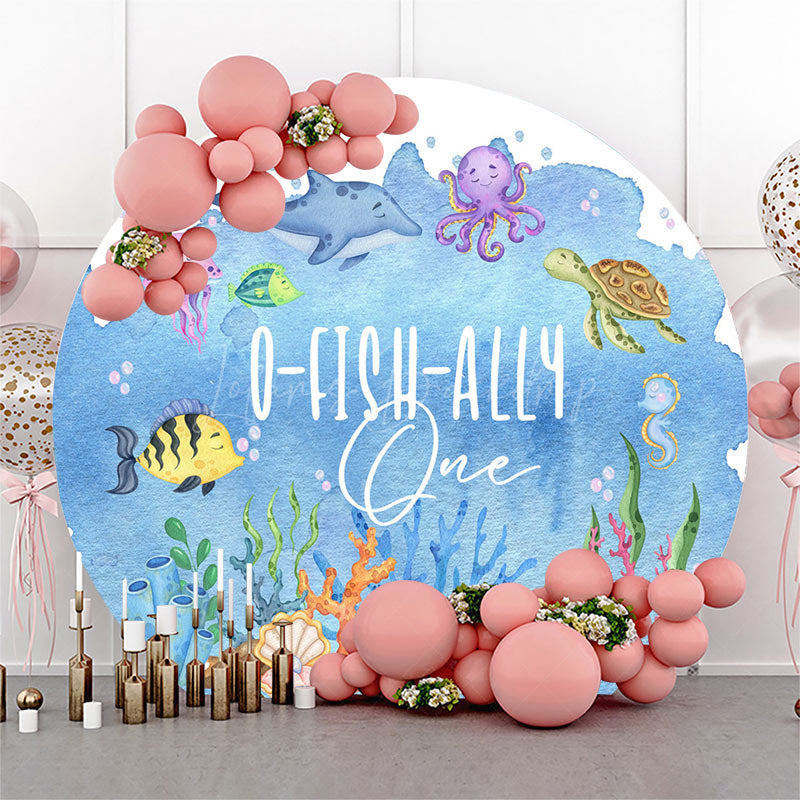 Lofaris Round Blue Undersea O Fish Ally One Birthday Backdrop