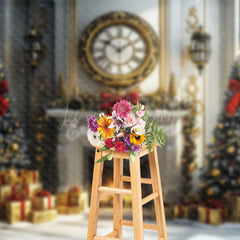 Lofaris Round Clock Fireplace Golden Gift Box Xmas Backdrop