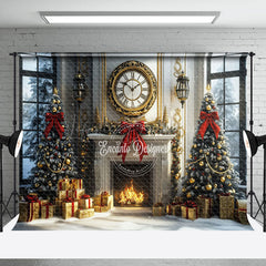 Lofaris Round Clock Fireplace Golden Gift Box Xmas Backdrop