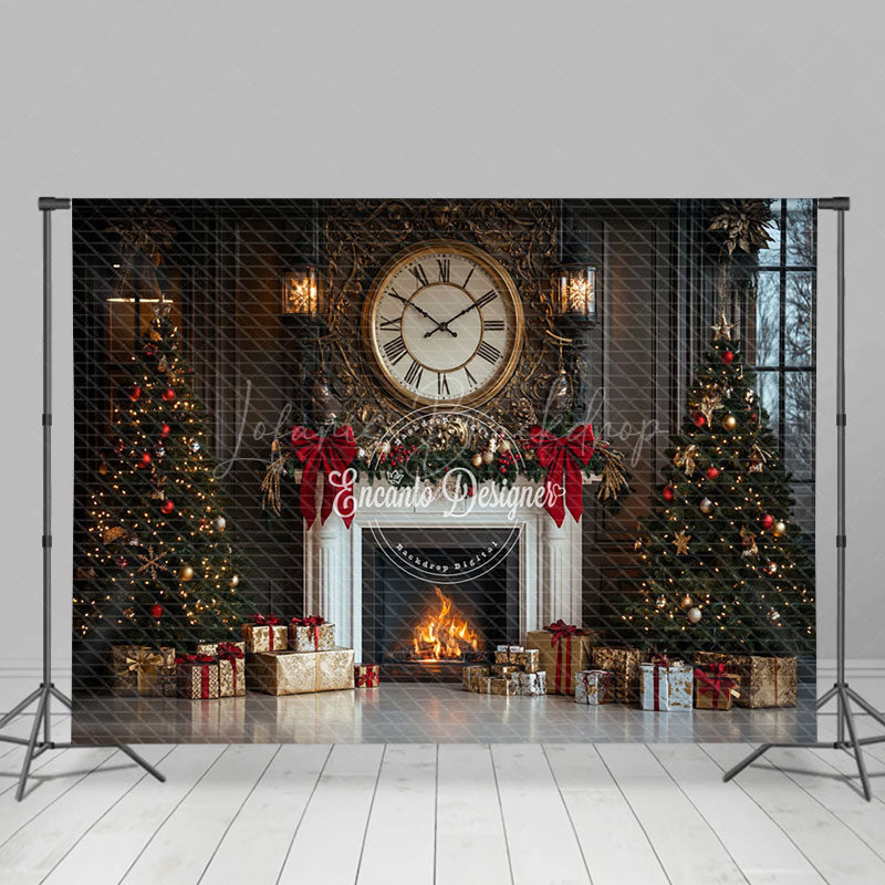 Lofaris Round Clock White Fireplace Gift Box Xmas Backdrop