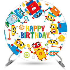 Lofaris Round Colorful Measuring Robot Birthday Backdrop