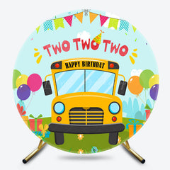 Lofaris Round Colorful School Bus 2nd Birthday Backdrop