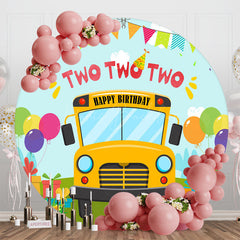 Lofaris Round Colorful School Bus 2nd Birthday Backdrop