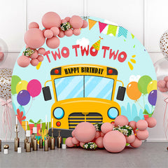 Lofaris Round Colorful School Bus 2nd Birthday Backdrop