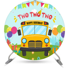 Lofaris Round Colorful School Bus 2nd Birthday Backdrop