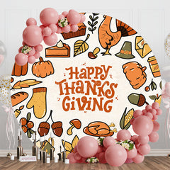 Lofaris Round Dense Food Turkey Happy Thanksgiving Backdrop