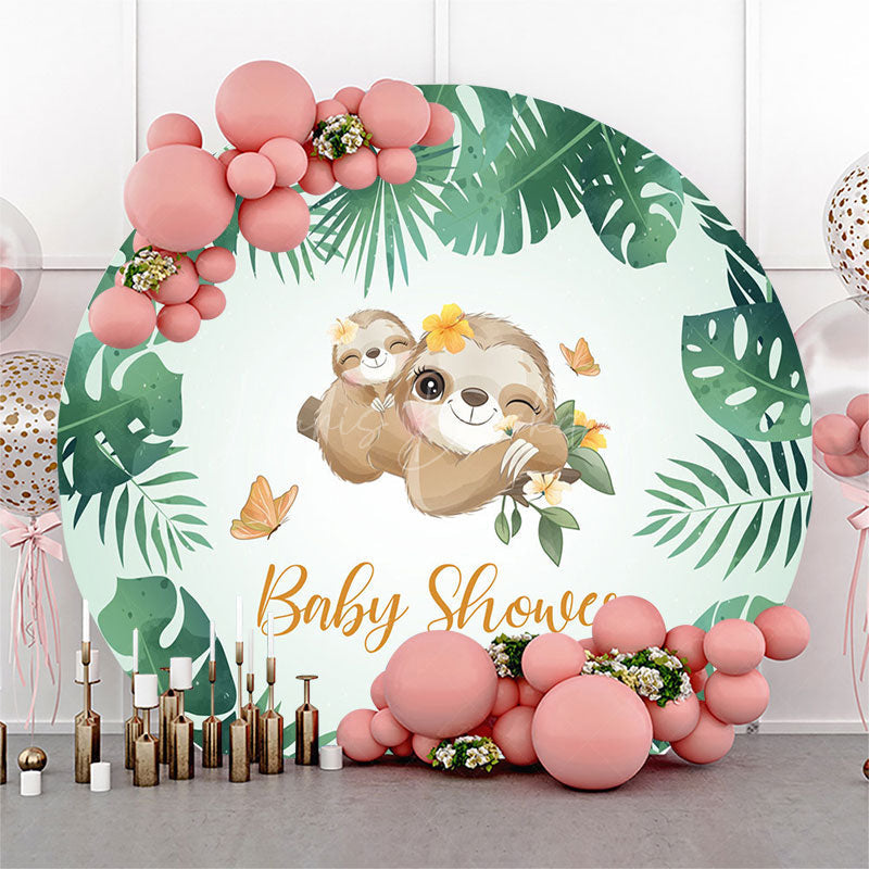 Lofaris Round Green Monstera Koala Backdrop For Baby Shower