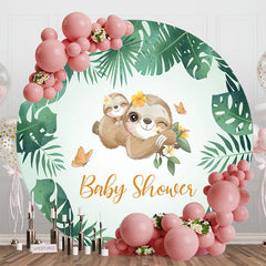 Lofaris Round Green Monstera Koala Backdrop For Baby Shower