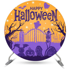 Lofaris Round Orange Purple Gate Cemetery Halloween Backdrop