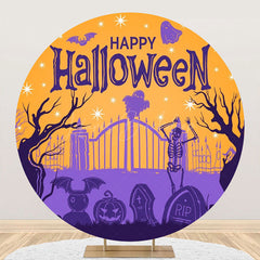 Lofaris Round Orange Purple Gate Cemetery Halloween Backdrop